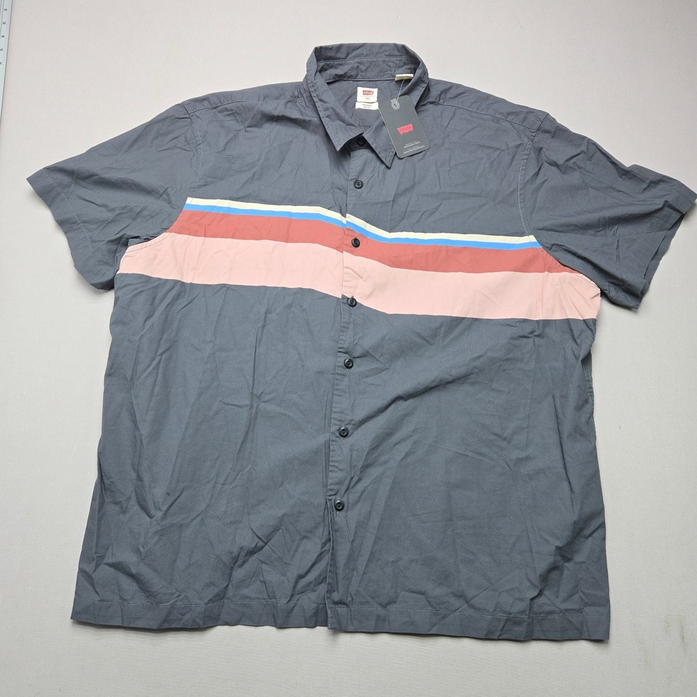 Levi's Shirt Relaxed Fit Short Sleeve Striped Chest Gray Men XXL A4639-0000 NEW